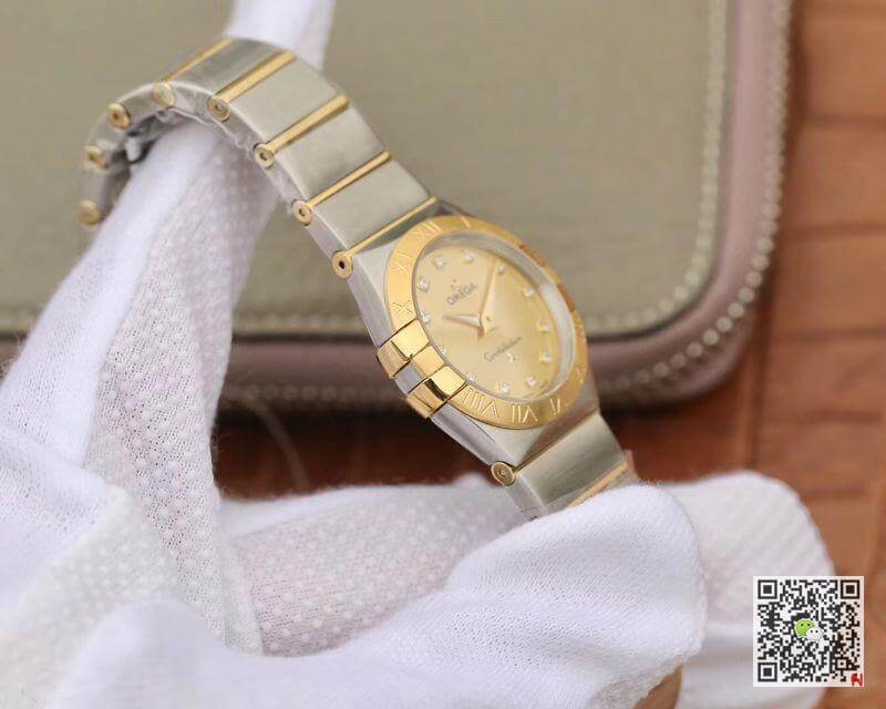 Replica 0me*ga Constellation 27mm Quartz Ladies TW Factory 1:1 Best Edition Swiss Eta Quartz 1376 Gold Dial