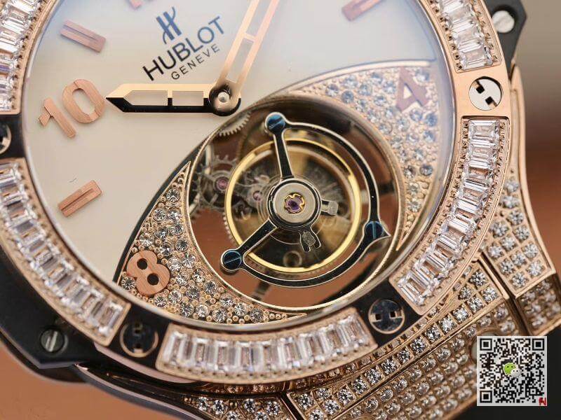 Replica Hublot Classic Fusion 45mm Tourbillon 1:1 Best Edition With D1am0nd Rosegold White Dial Swiss Toubillon