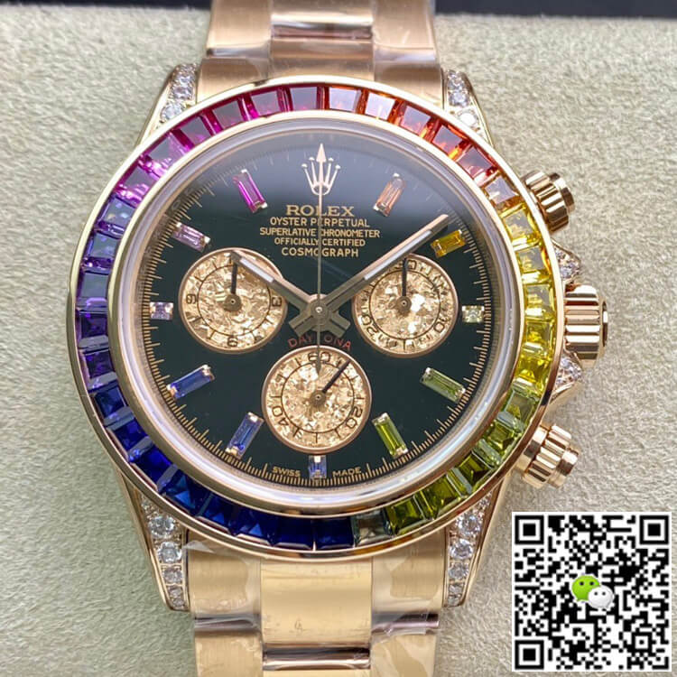Replica R01ex Daytona 116595 RBOW 1:1 Best Edition TW Factory Rose Gold Black Dial