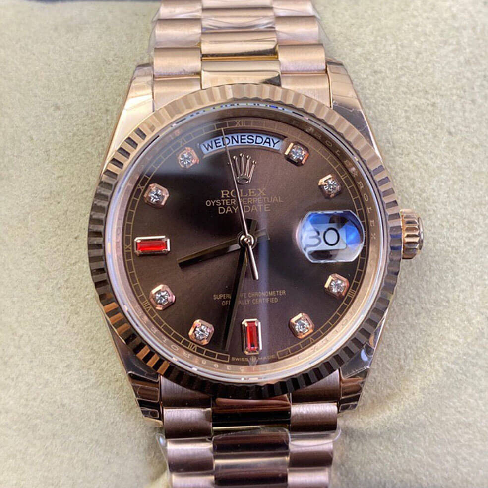 Replica R01ex Day Date 118235 1:1 Best Edition EW Factory Brown Dial