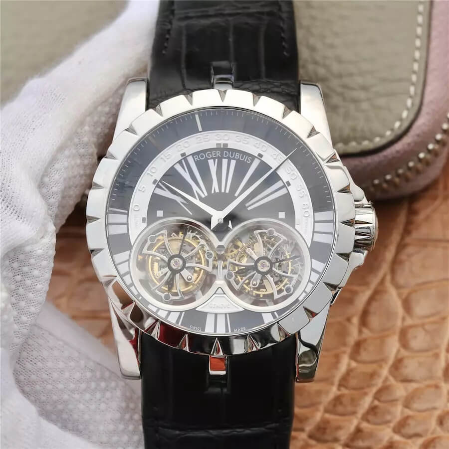 Replica Roger Dubuis Excalibur RDDBEX0291 1:1 Best Edition JB Factory Tourbillon White Shell Black Dial