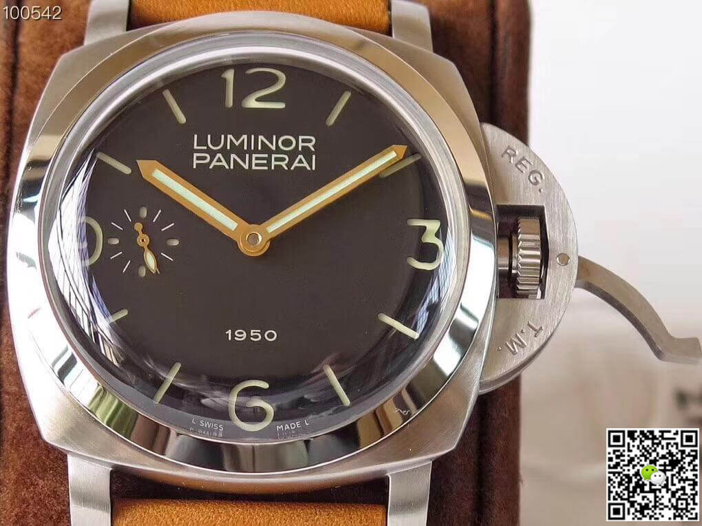 Pa*e*a1 Replica Luminor 1950 PAM127 ZF Factory 1:1 Best Edition Swiss ETA A6497 Brown Soft Tan Leather Strap