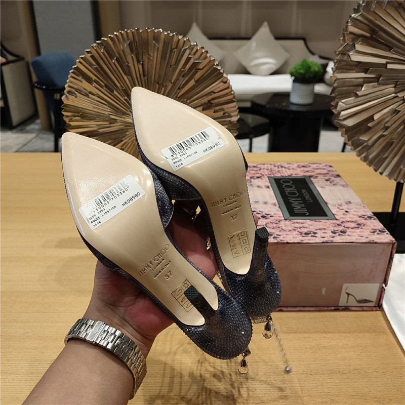 J1m*y Ch00 Crystal Chain Heeled Sandals