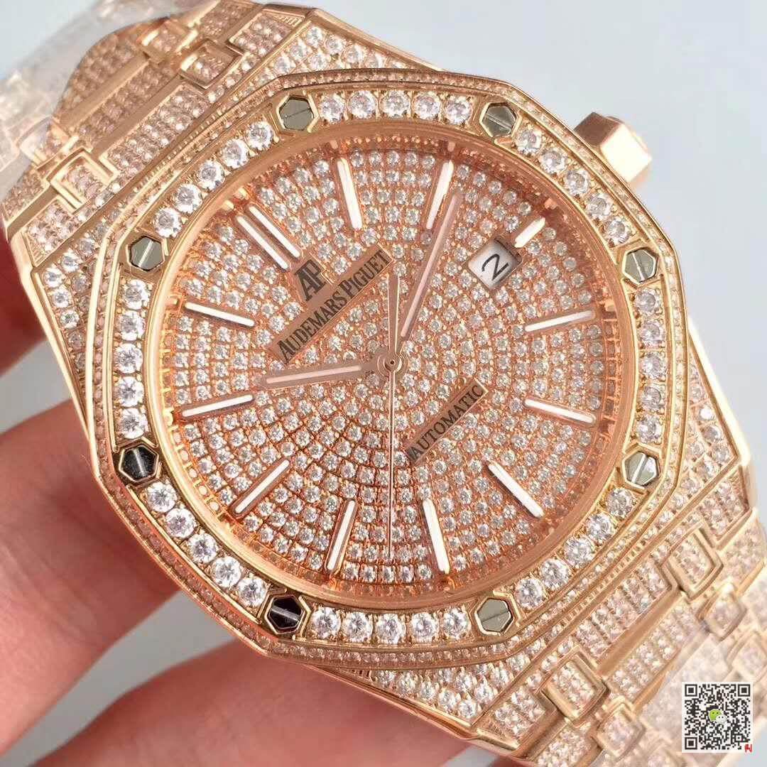 Replica Audemars P1g*et Royal Oak 1:1 Best Edition Swiss ETA3120 Full D1am0nd Stainless Steel Bracelet