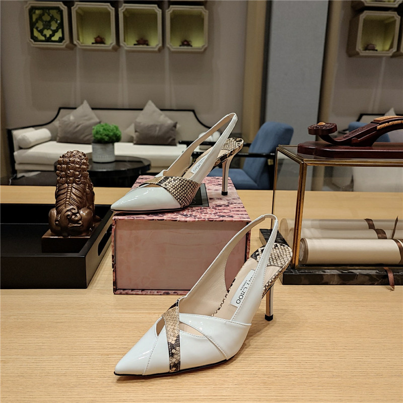 J1m*y Ch00 high-heeled hollow leather style pointed sandals