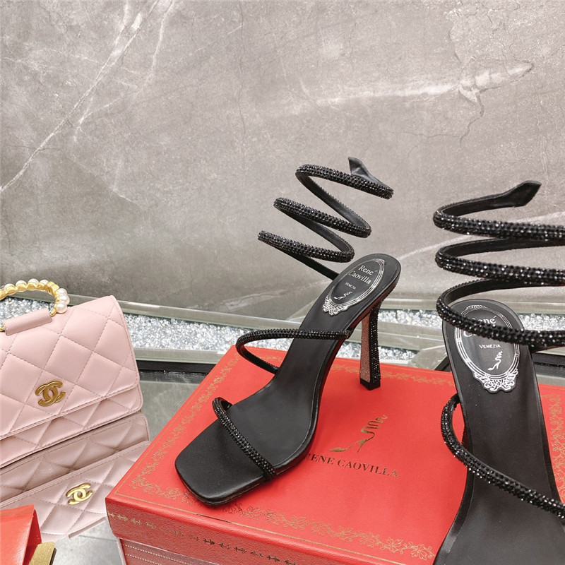 Rene Caovilla Dupe R C diagonal strap rhinestone inlaid sandals