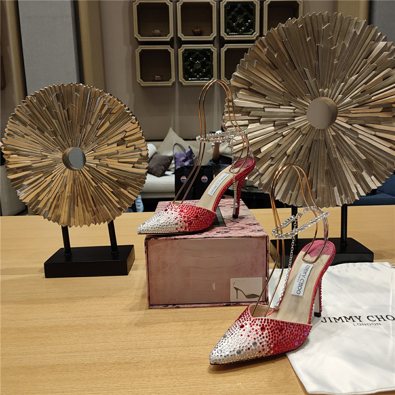 J1m*y Ch00 Crystal Chain Heeled Sandals