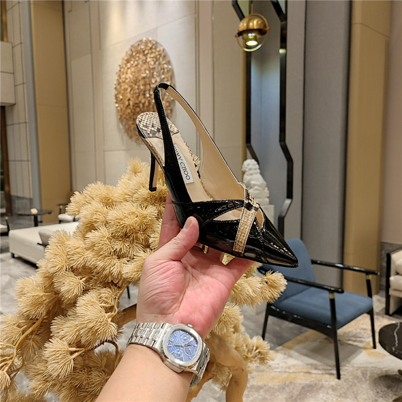 J1m*y Ch00 high-heeled hollow leather style pointed sandals