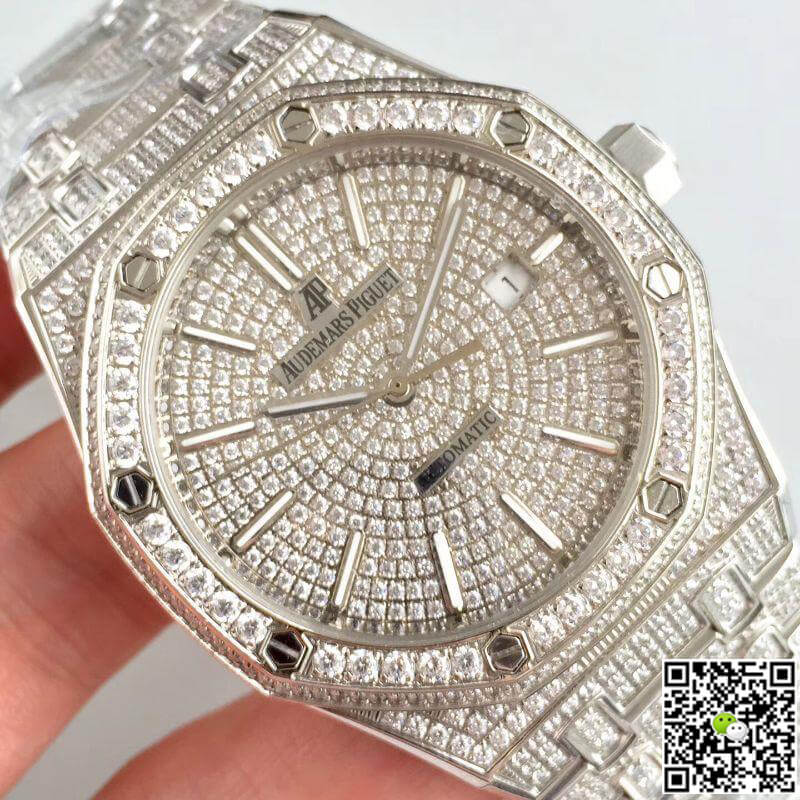 Replica Audemars P1g*et Royal Oak Series 15400.OR 1:1 Best Edition Swiss ETA3120 Full D1am0nd Dial