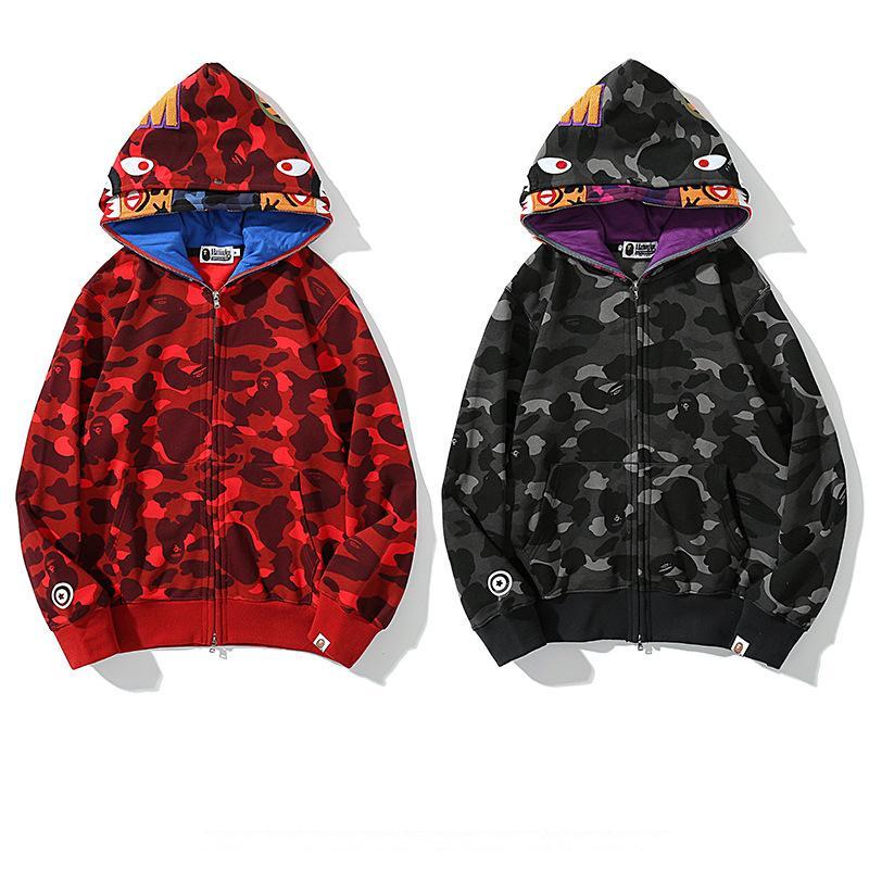 Bape Shark Hoodie 21ss Full Zipper double Hooded Camo Sweatshirt