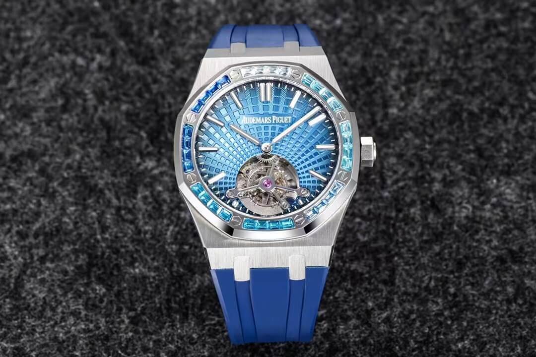 Replica Audemars P1g*et Royal Oak Tourbillon 1:1 Best Edition R8 Factory V3 Blue Rubber Strap