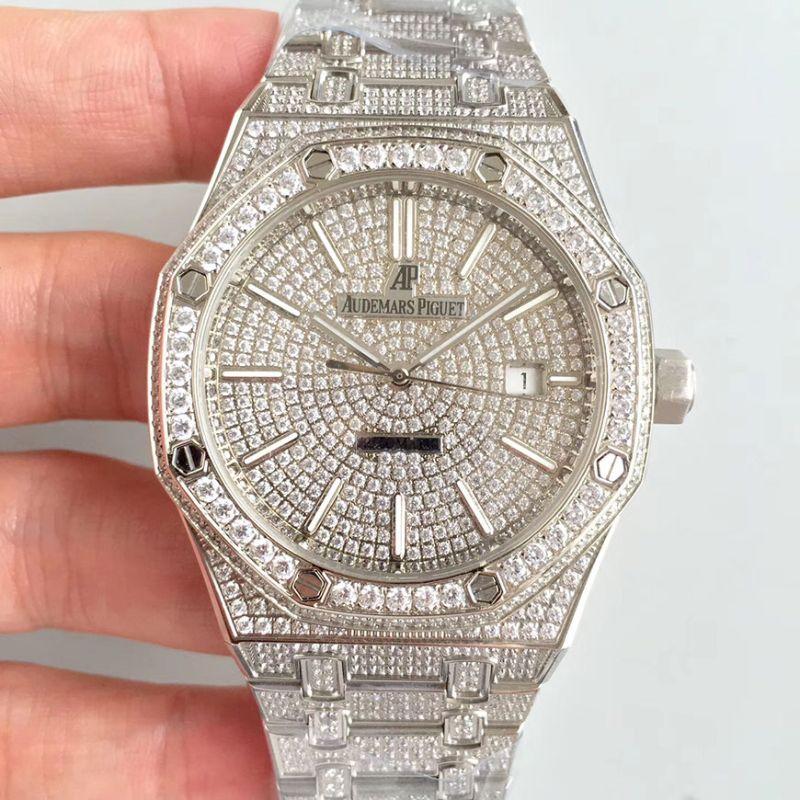 Replica Audemars P1g*et Royal Oak Series 15400.OR 1:1 Best Edition Swiss ETA3120 Full D1am0nd Dial