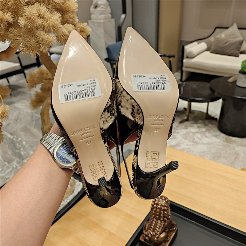 J1m*y Ch00 high-heeled hollow leather style pointed sandals
