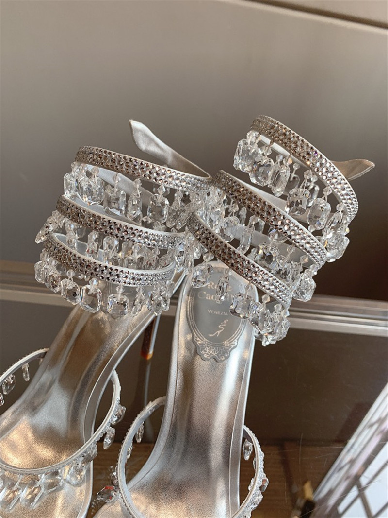 rene caovilla crystal pendant heeled sandals