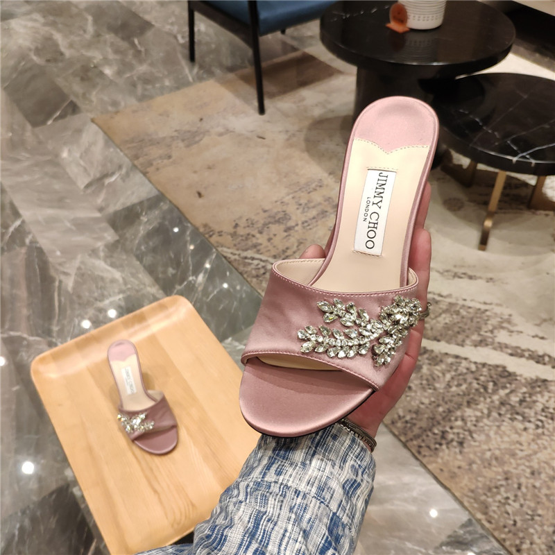J1m*y Ch00 high heel fishmouth satin sandals