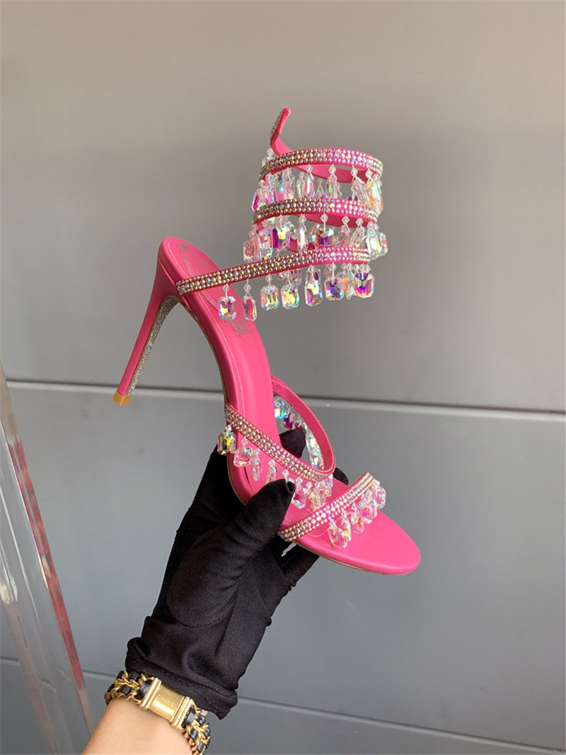 rene caovilla crystal pendant heeled sandals