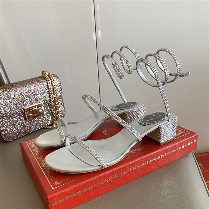 Rene Caovilla Satin Snake-coil Sandals Silver