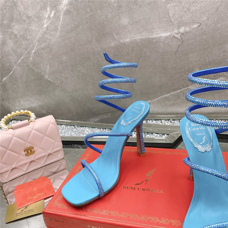 Rene Caovilla Dupe R C diagonal strap rhinestone inlaid sandals