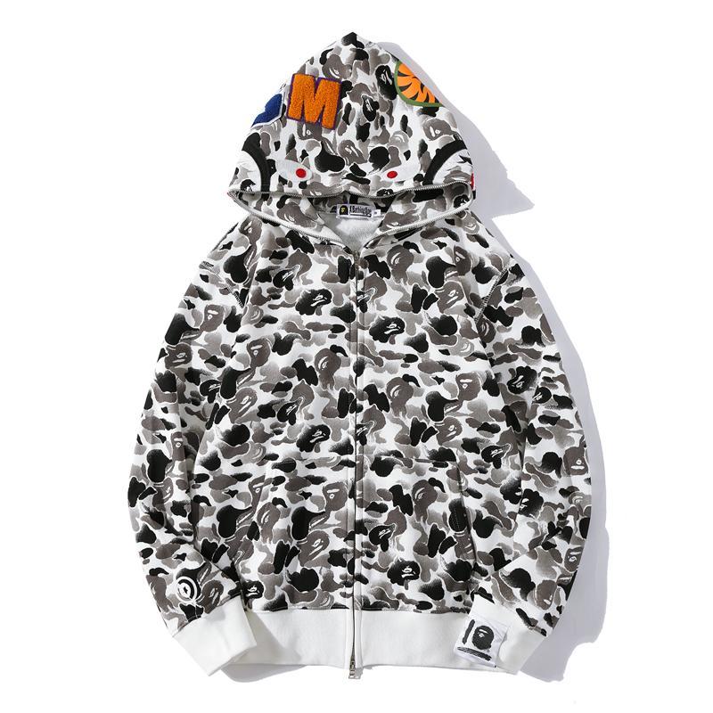 Bape Full Zip Shark Camo Hoodie Black Grey