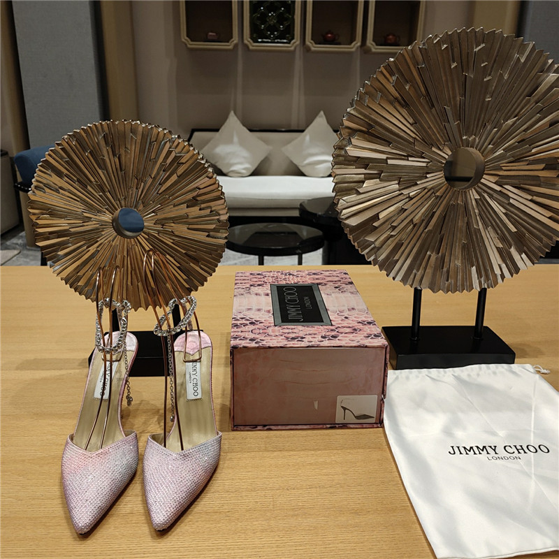 J1m*y Ch00 Crystal Chain Heeled Sandals