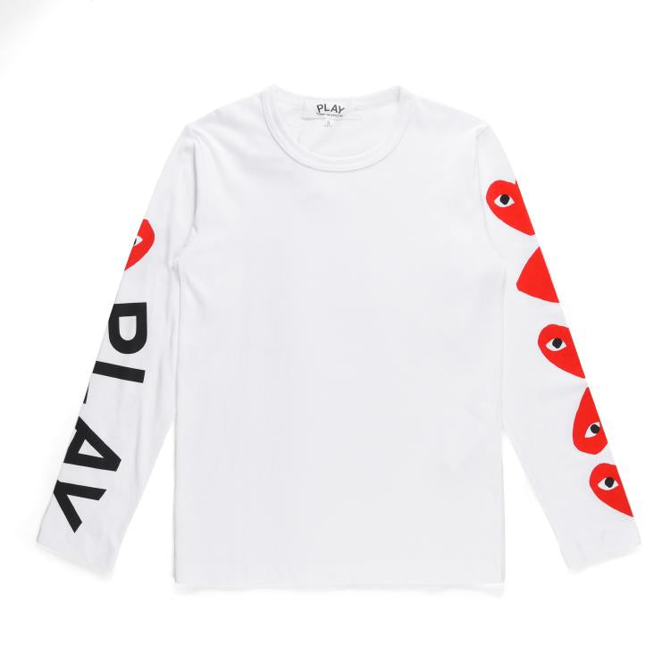 COMME DES GARCONS CDG PLAY Hearts Long Sleeve Black White T Shirt