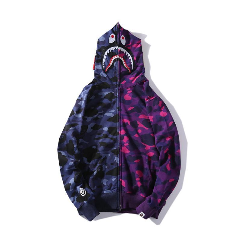 Bape Full Zip Shark Hoodie Camo Purple