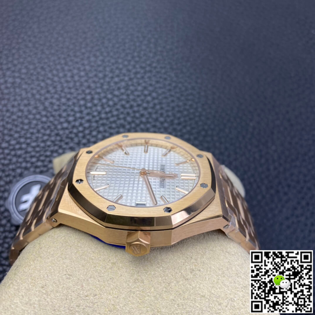 Replica Audemars P1g*et Royal Oak 15500 1:1 Best Edition ZF Factory Rose Gold White Dial