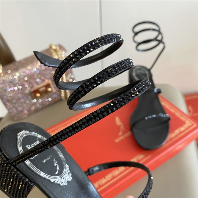 Rene Caovilla Satin Snake-coil Sandals Black