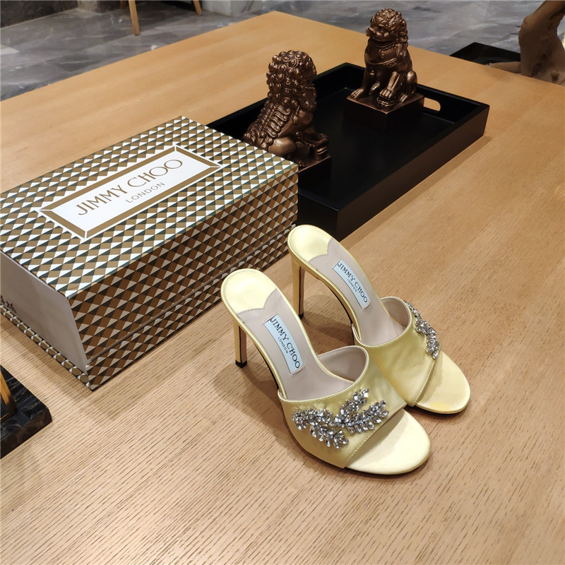 J1m*y Ch00 high heel fishmouth satin sandals