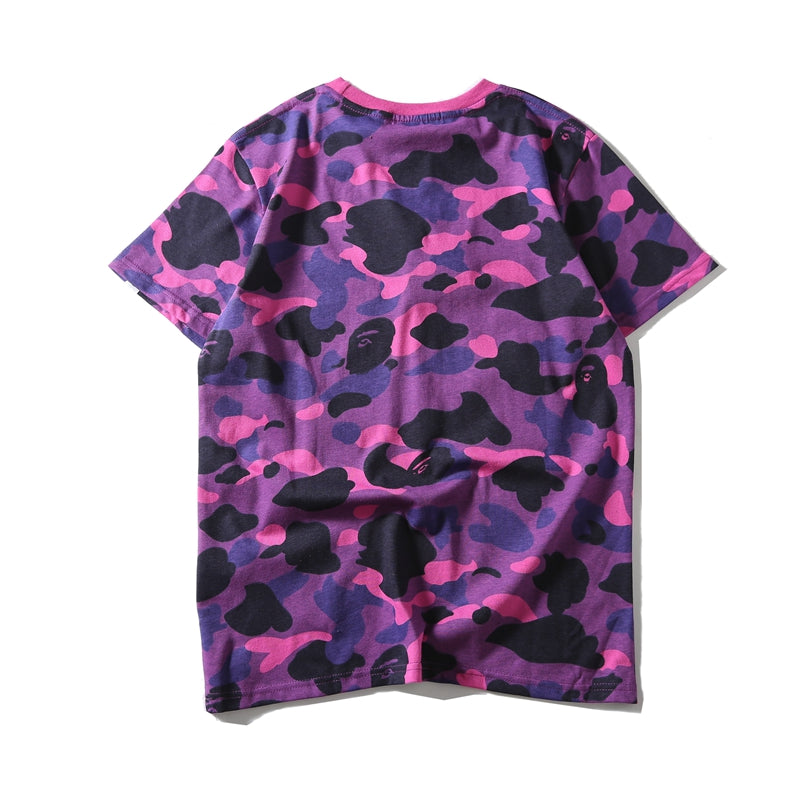 Bape Camo Shark T Shirt Bape Green Pink Blue Purple Cotton Tee 1076