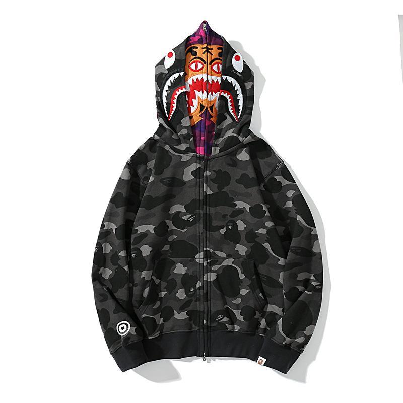 Bape Shark Hoodie 21ss Full Zipper double Hooded Camo Sweatshirt