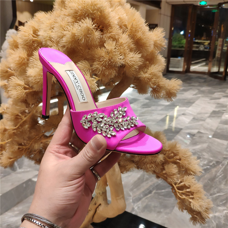 J1m*y Ch00 high heel fishmouth satin sandals