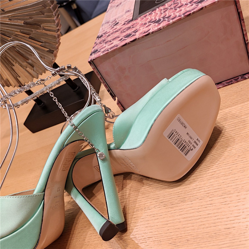 J1m*y Ch00 Crystal Chain Heeled Platform Sandals