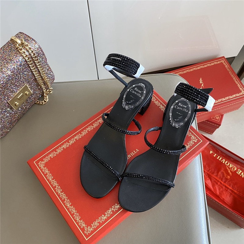 Rene Caovilla Satin Snake-coil Sandals Black