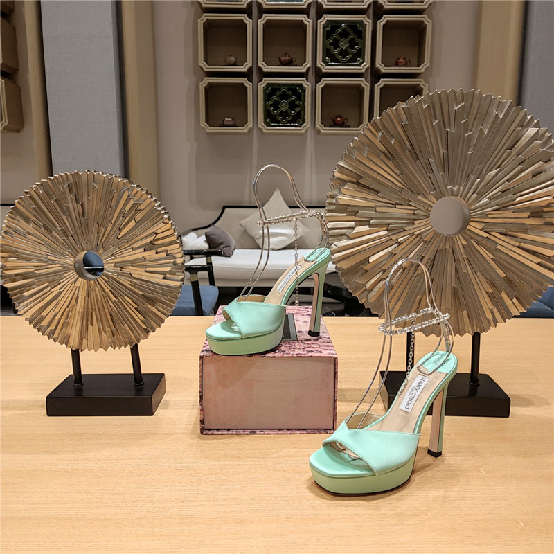 J1m*y Ch00 Crystal Chain Heeled Platform Sandals
