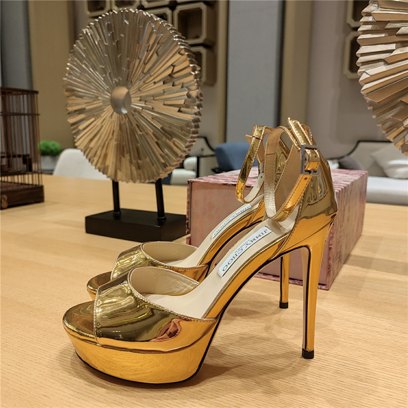 J1m*y Ch00 Crystal Chain Heeled Platform Sandals
