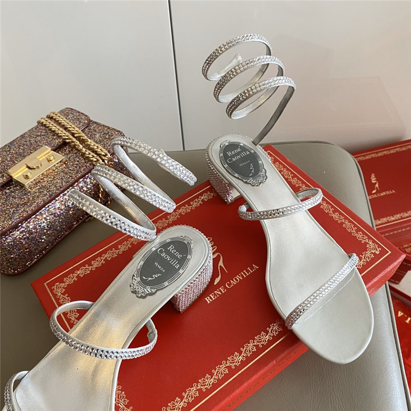 Rene Caovilla Satin Snake-coil Sandals Silver
