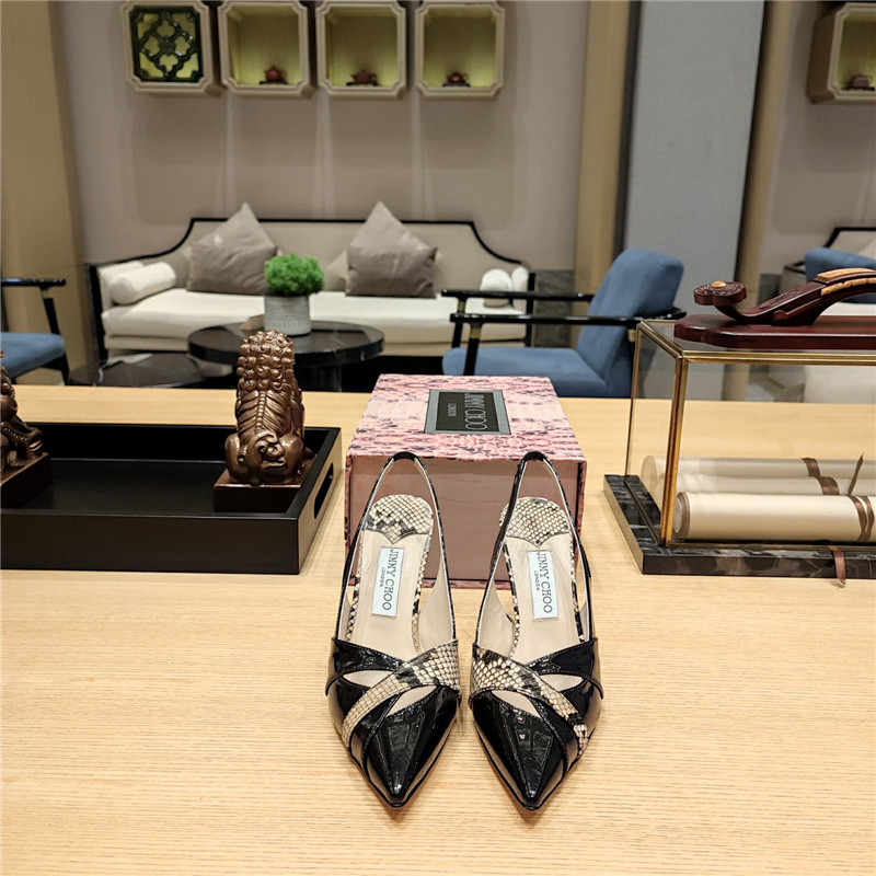 J1m*y Ch00 high-heeled hollow leather style pointed sandals