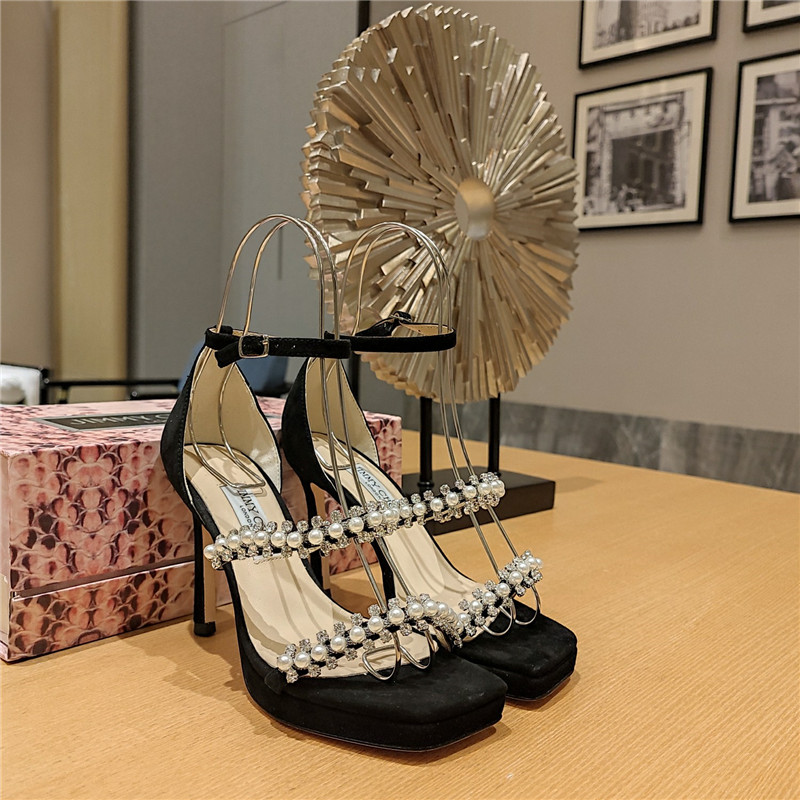 J1m*y Ch00 high heel D1am0nd chain sandals