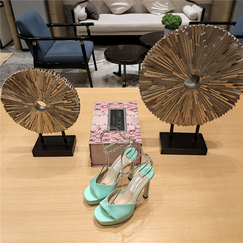 J1m*y Ch00 Crystal Chain Heeled Platform Sandals