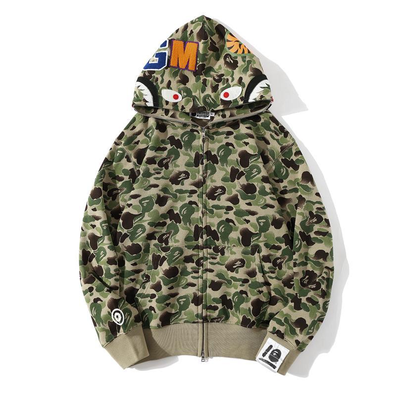Bape Full Zip Shark Camo Hoodie Black Grey