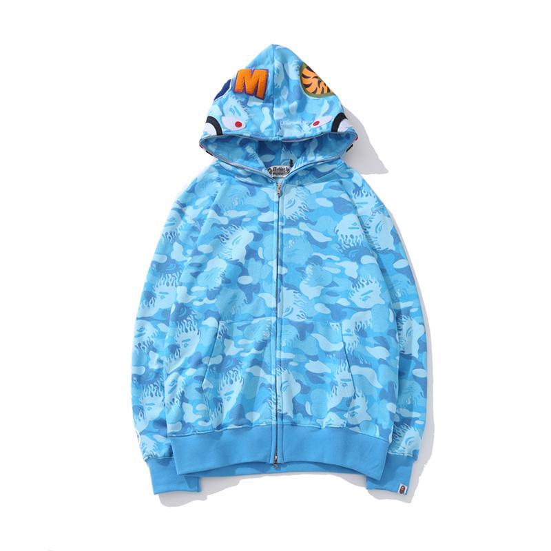 Bape Shark Full Zip Hoodie Camo Flame Blue Pink