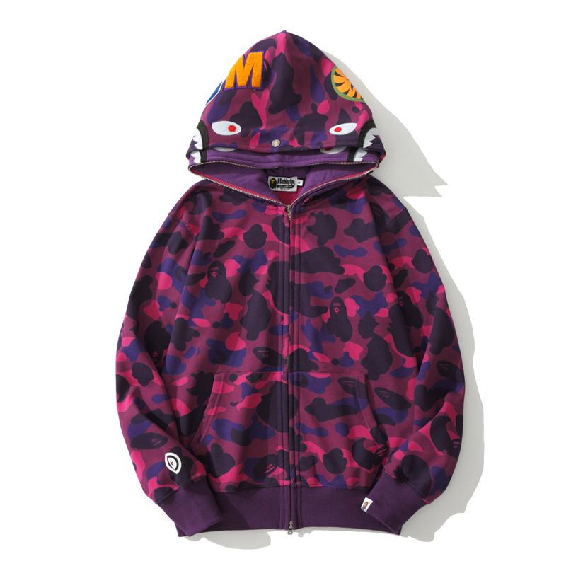 Bape Full Zip Shark Camo Pullover Hoodie Blue Purple Red