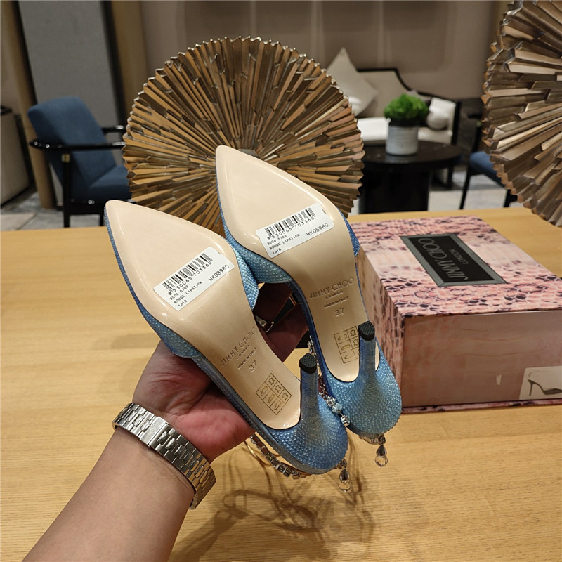 J1m*y Ch00 Crystal Chain Heeled Sandals