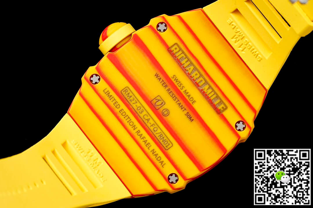 Replica Richard Mille RM27-03 Rafael Nadal Tourbillon 1:1 Best Edition RM Factory Yellow Rubber Strap