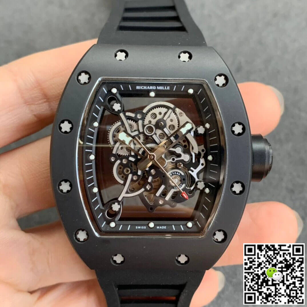 Replica Richard Mille RM055 1:1 Best Edition KV Factory V2 Black Ceramic Rubber Strap