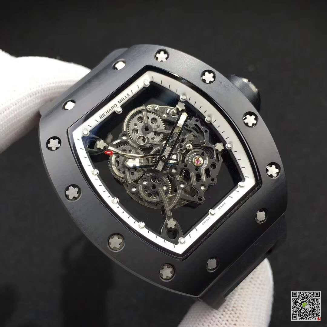 Replica Richard Mille RM055 KV Factory 1:1 Best Edition Swiss ETA8215 Black Rubber Strap