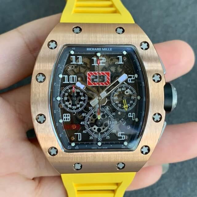 Replica Richard Mille RM011 1:1 Best Edition KV Factory Rose Gold Rubber Strap