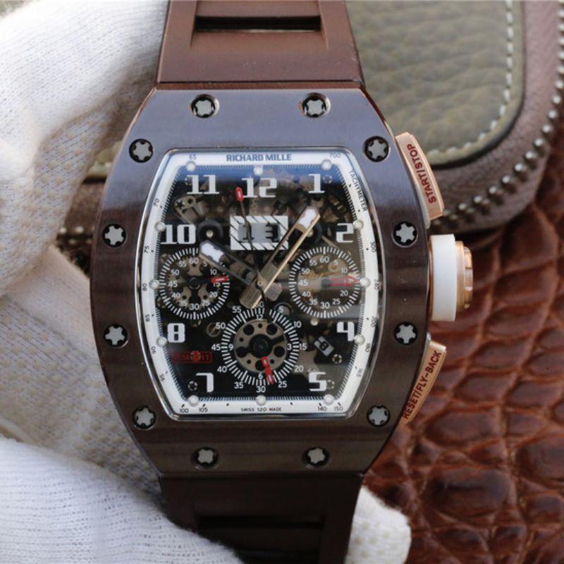 Replica Richard Mille RM011 KV Factory Men Watches 1:1 Best Edition Swiss ETA7750 Brown Ceramic