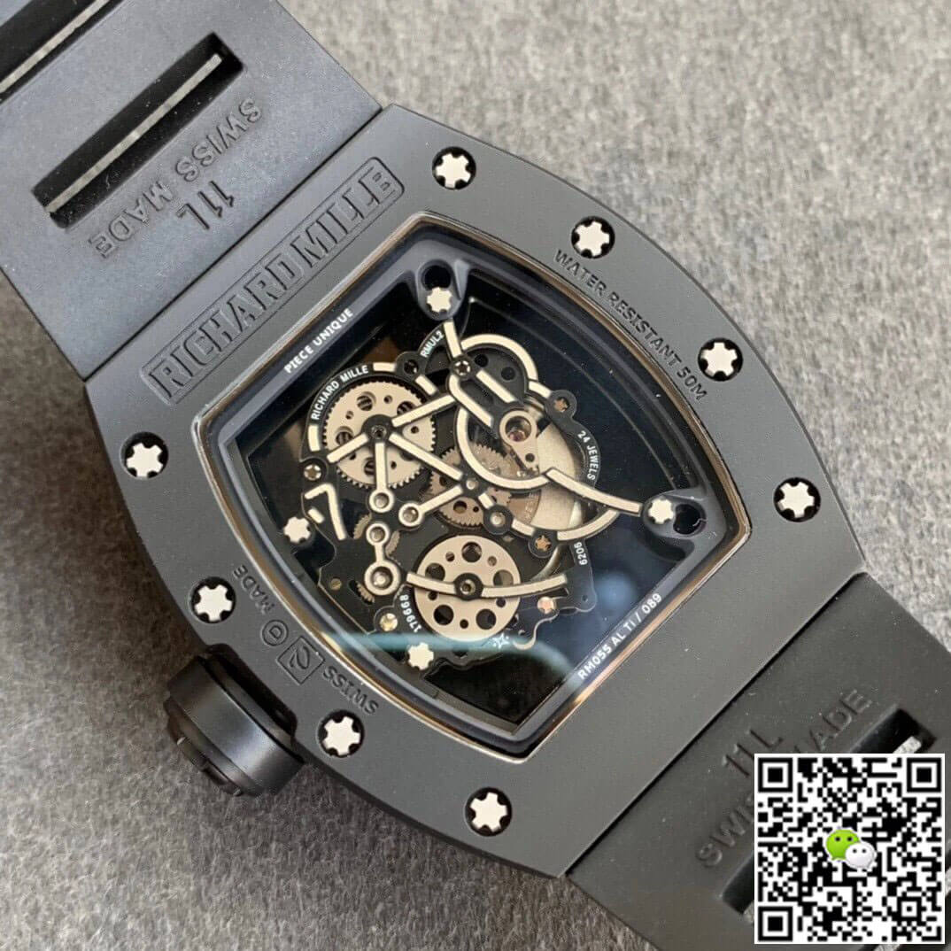 Replica Richard Mille RM055 1:1 Best Edition KV Factory V2 Black Ceramic Rubber Strap